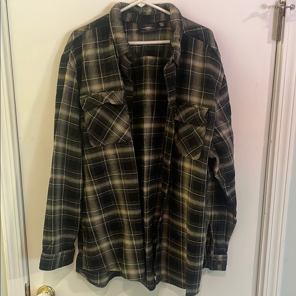 Harley-Davidson Black and Cream Checkered Shirt